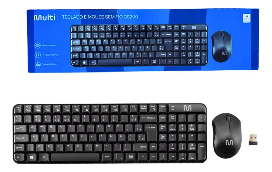 Kit Teclado e Mouse sem Fio Multilaser tc251