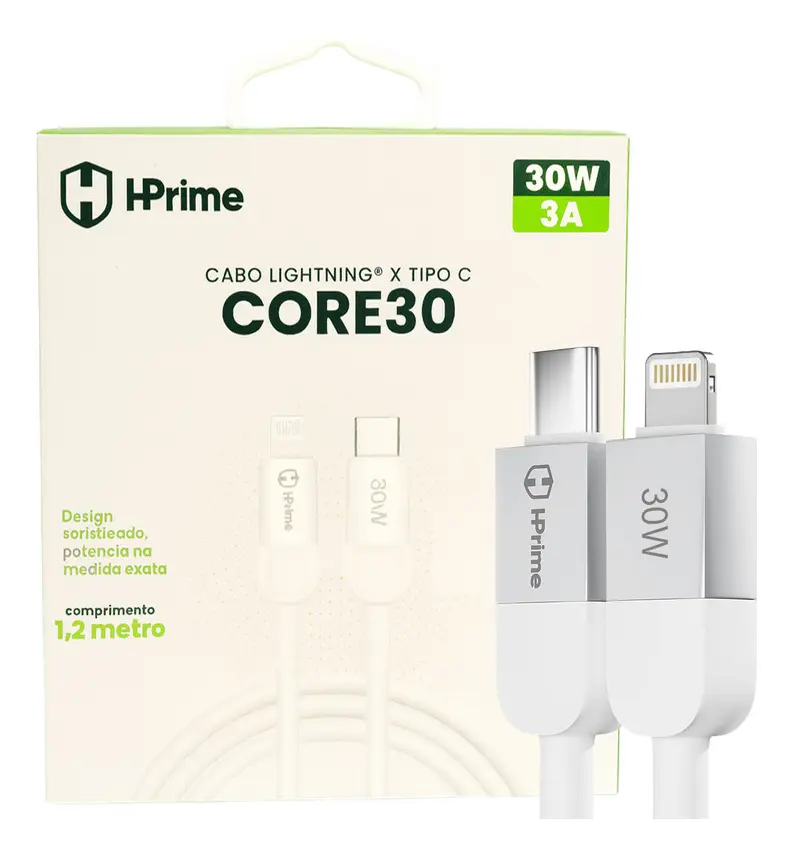 Cabo HPRIME Core30 TIPOC/IPHONE 30W 1,2m Branco